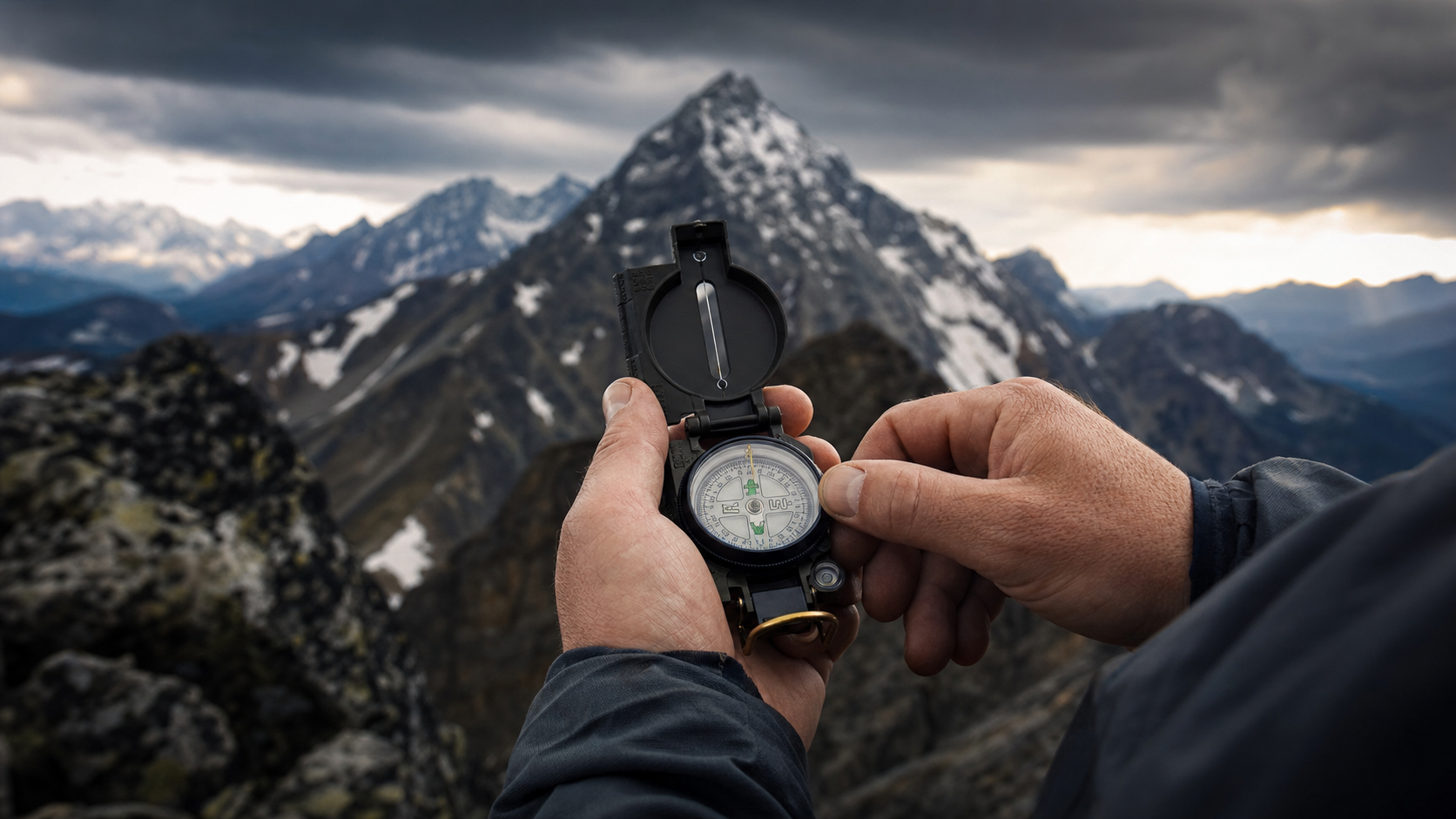 Taking a bearing toward a mountain peak